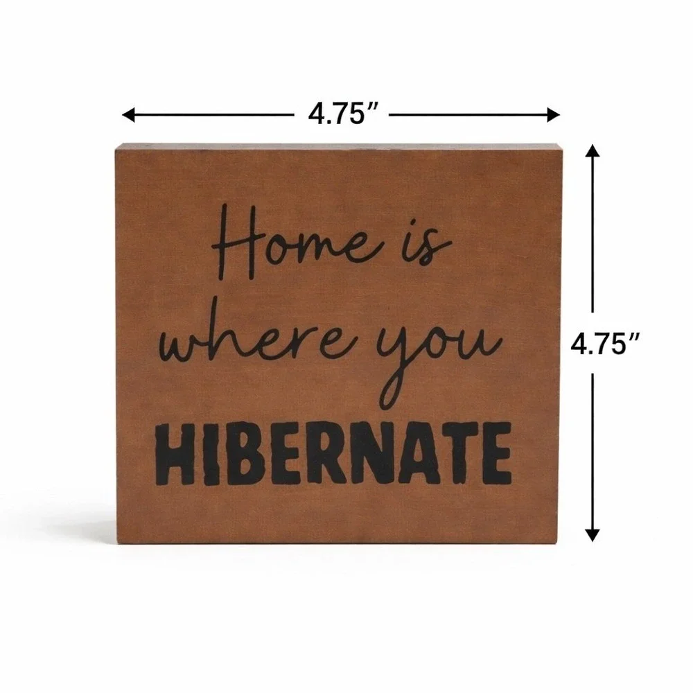 Home is Where You Hibernate‎ Wood Block Sign Cozy Winter Bear Decor